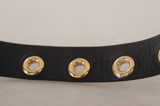 Dolce &amp; Gabbana Chic Black Leather Belt with Engraved Buckle