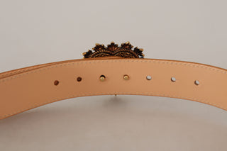 Dolce & Gabbana Enchanting Nude Leather Belt with Engraved Buckle