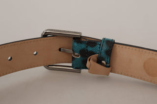 Dolce & Gabbana Engraved Logo Leather Belt in Blue Green