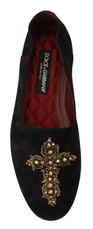 Dolce &amp; Gabbana Black Gold Crystal Sequined Loafers