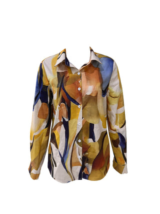 Women's Stylish Button Down Geometric Print Shirt with Collar and Long Sleeves 100% Polyester All Season 