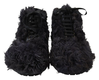 Dolce &amp; Gabbana Black Leather Shearling Ankle Boots