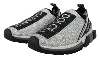 Dolce & Gabbana Silver Rhinestones Sorrento Sneakers Shoes