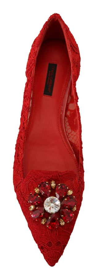 Dolce &amp; Gabbana Red Crystal-Embellished Flats