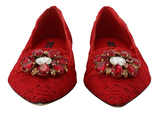 Dolce &amp; Gabbana Red Crystal-Embellished Flats