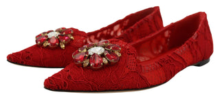 Dolce &amp; Gabbana Red Crystal-Embellished Flats