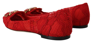 Dolce &amp; Gabbana Red Crystal-Embellished Flats