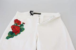 Dolce & Gabbana White Floral Embroidery Skinny Denim Jeans