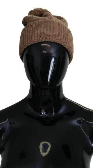 Dolce & Gabbana Elegant Camel Knit Beanie with Fur Accent