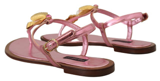 Dolce &amp; Gabbana Chic Pink Leather Sandals with Exquisite Embellishment