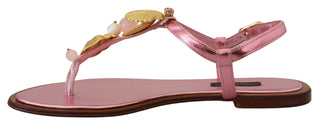 Dolce &amp; Gabbana Chic Pink Leather Sandals with Exquisite Embellishment