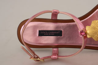 Dolce &amp; Gabbana Chic Pink Leather Sandals with Exquisite Embellishment