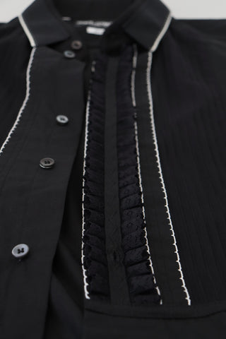 Dolce & Gabbana GOLD Black Tuxedo Slim Fit Cotton Shirt