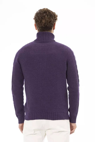 Alpha Studio Purple Merino Wool Men Sweater