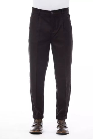 Alpha Studio Brown Wool Men Pants