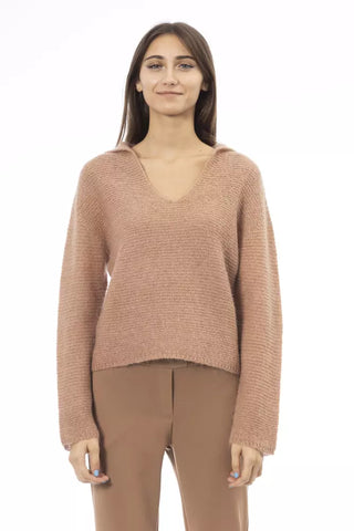 Alpha Studio Beige Merino Wool Women Sweater