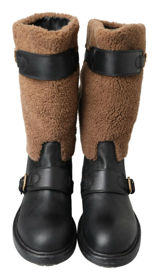 Dolce &amp; Gabbana Black Shearling Leather Long Boots