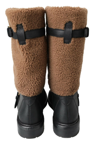 Dolce &amp; Gabbana Black Shearling Leather Long Boots