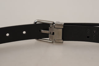 Dolce &amp; Gabbana Elegant Black Leather Belt with Metal Buckle