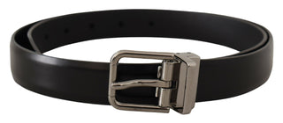 Dolce &amp; Gabbana Elegant Black Leather Belt with Metal Buckle