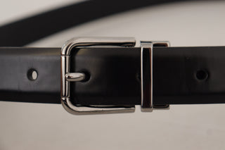 Dolce &amp; Gabbana Elegant Black Leather Belt with Metal Buckle