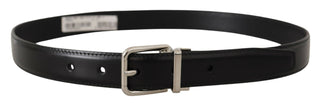 Dolce &amp; Gabbana Sleek Black Leather Belt with Metal Buckle