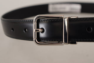 Dolce &amp; Gabbana Sleek Black Leather Belt with Metal Buckle