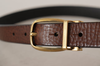 Dolce &amp; Gabbana Elegant Brown Leather Belt with Logo Buckle