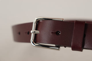 Dolce &amp; Gabbana Maroon Luxe Leather Belt with Metal Buckle