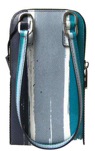 Dolce &amp; Gabbana Elegant Leather Crossbody Phone Bag in Blue &amp; White