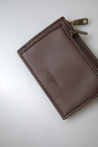 Dolce &amp; Gabbana Elegant Brown Leather Coin Purse Wallet