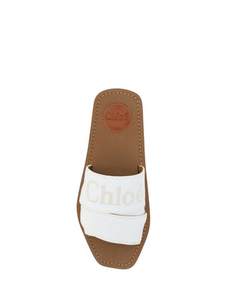 Chloé Elegant White Cotton Slide Sandals