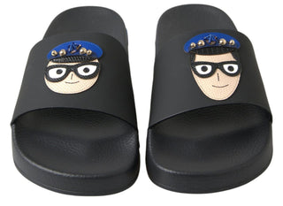 Dolce &amp; Gabbana Elegant Black Leather Slide Sandals