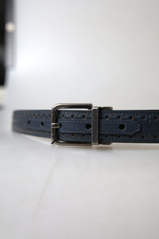 Dolce &amp; Gabbana Elegant Blue Leather Belt with Metal Buckle