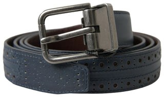 Dolce &amp; Gabbana Elegant Blue Leather Belt with Metal Buckle