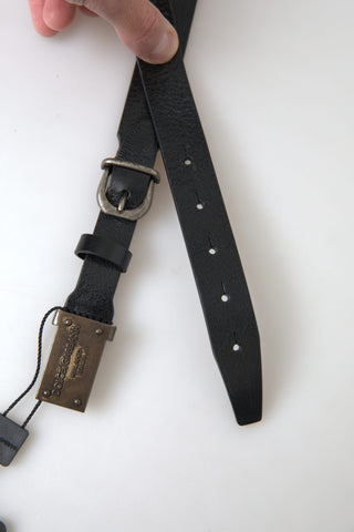 Dolce &amp; Gabbana Elegant Black Leather Belt - Metal Buckle Closure