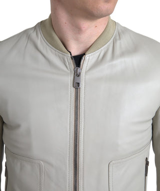 Dolce & Gabbana Cream Leather Bomber Jacket