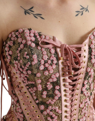 Dolce & Gabbana Pink Floral Applique Bustier Corset Top