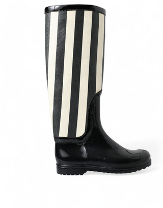 Dolce &amp; Gabbana Black and White Striped Knee High Boots