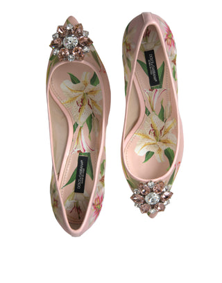 Dolce &amp; Gabbana Elegant Pink Floral Crystal Pumps