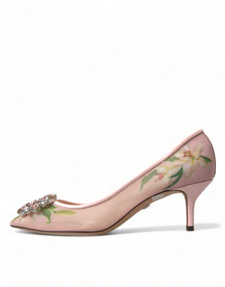 Dolce &amp; Gabbana Elegant Pink Floral Crystal Pumps