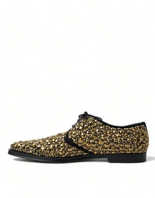 Dolce & Gabbana Elegant Gold Black Suede Derby Dress Shoes