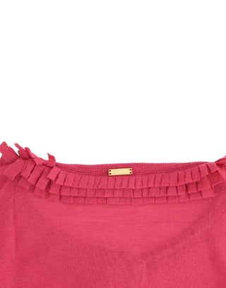 John Galliano Ruffle Detail Wool Cardigan in Pink