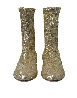 Dolce &amp; Gabbana Elegant Mid Calf Gold Boots Exclusive Design