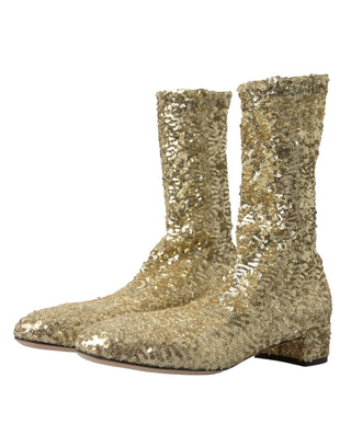 Dolce &amp; Gabbana Elegant Mid Calf Gold Boots Exclusive Design