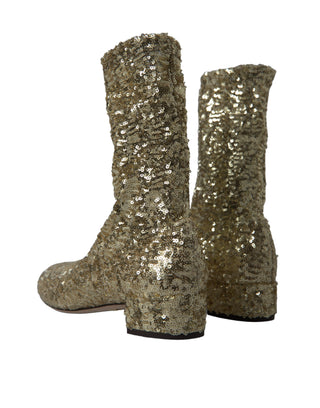 Dolce &amp; Gabbana Elegant Mid Calf Gold Boots Exclusive Design