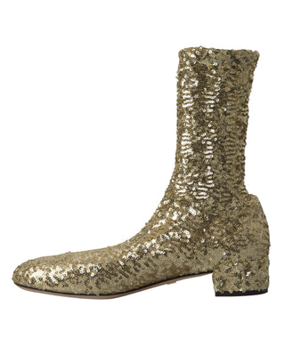 Dolce &amp; Gabbana Elegant Mid Calf Gold Boots Exclusive Design