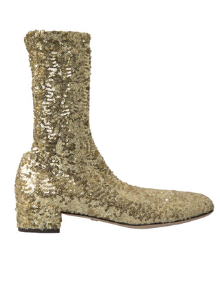 Dolce &amp; Gabbana Elegant Mid Calf Gold Boots Exclusive Design