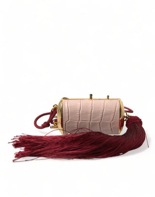 Dolce &amp; Gabbana Exotic Pink Leather Mini Mirror Bag with Tassel