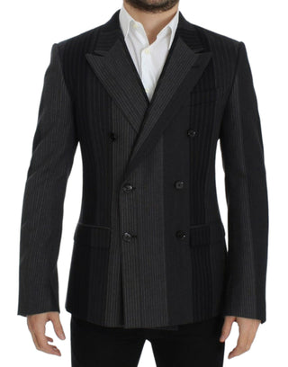 Dolce &amp; Gabbana Elegant Gray Striped Wool Slim Blazer